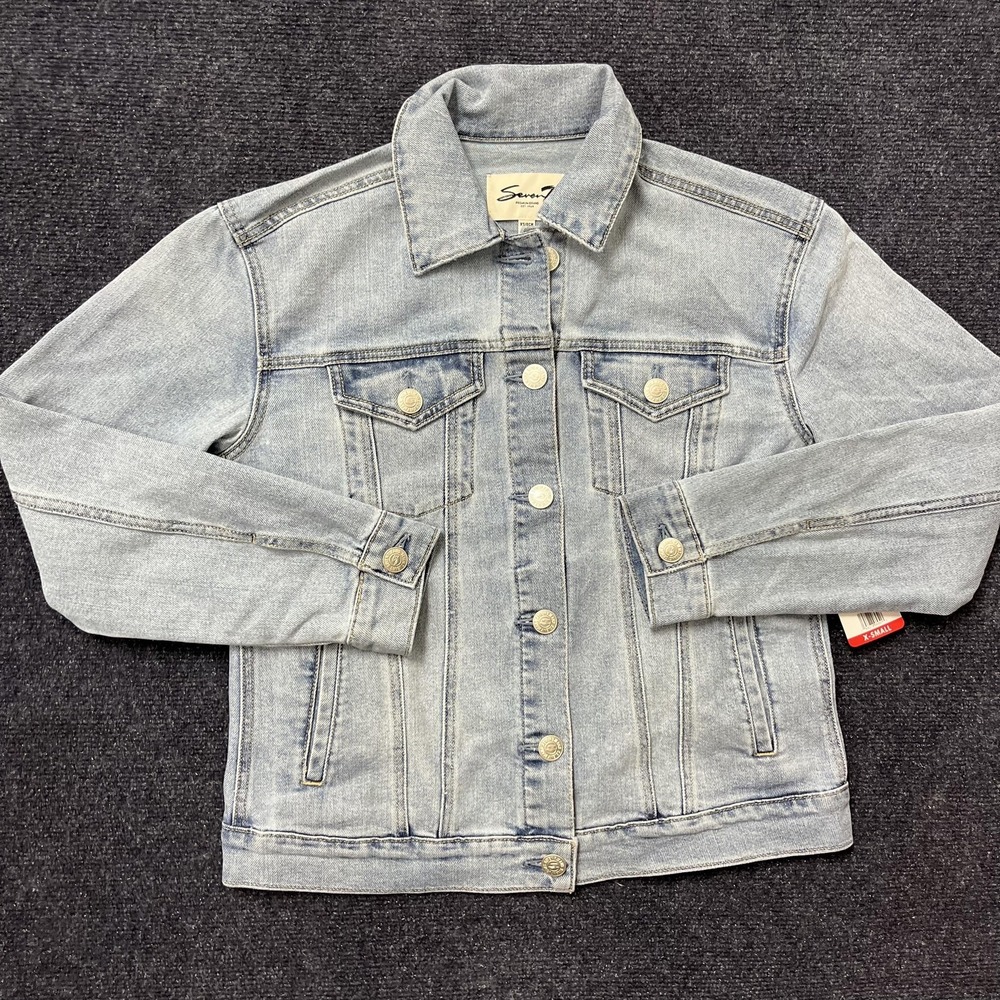 Seven7 Jacket Womens XS Blue Lightwash Denim Key West Button Front Collared